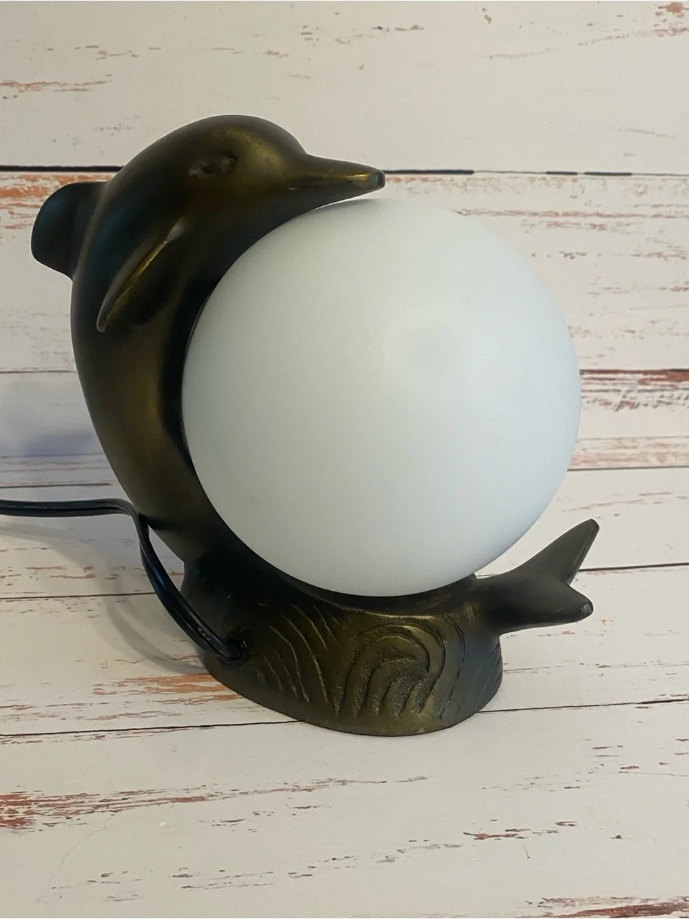 Dolphin TV Lamp in Bronze with White Globe